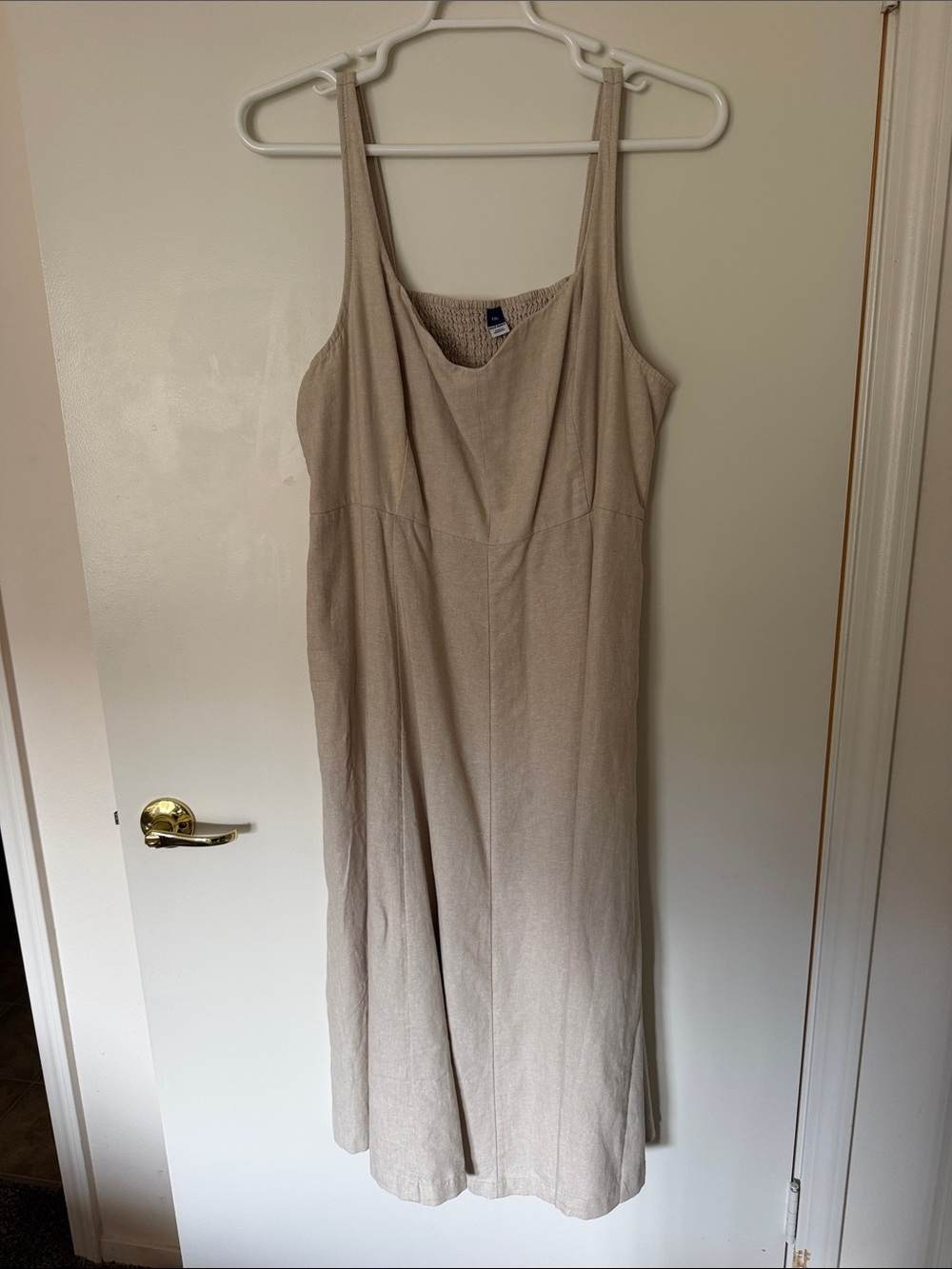 Old Navy Beige Midi Linen-Blend Dress